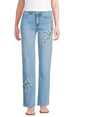 ✨Lands' End Light Blue Embroidered Straight Leg Jeans Size 4p